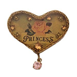 Maximal Art Princess Pink Rhinestone Resin Heart Pin Brooch, Signed K806